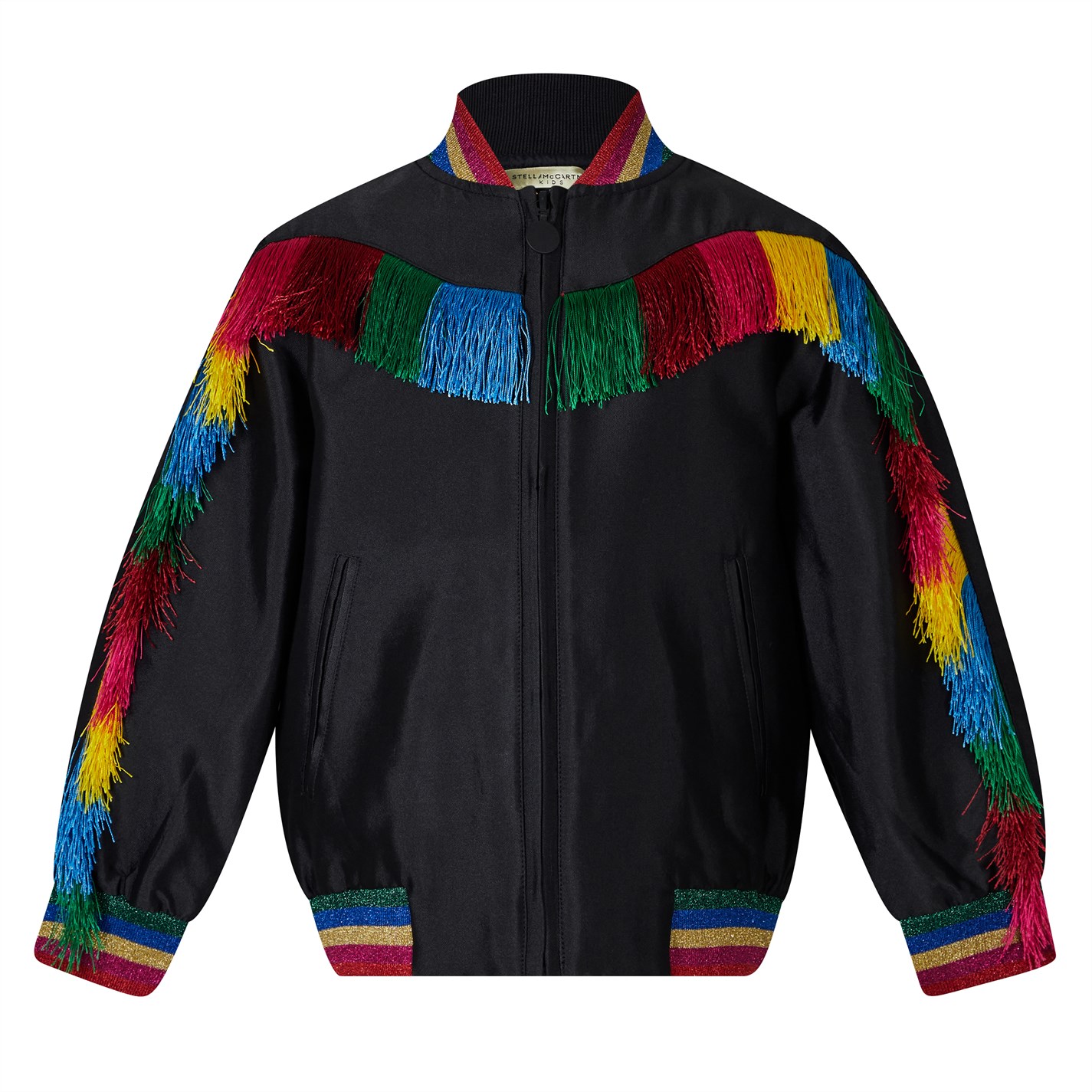 STELLA MCCARTNEY Fringed Rainbow Bomber Jacket Juniors Cruise Fashion