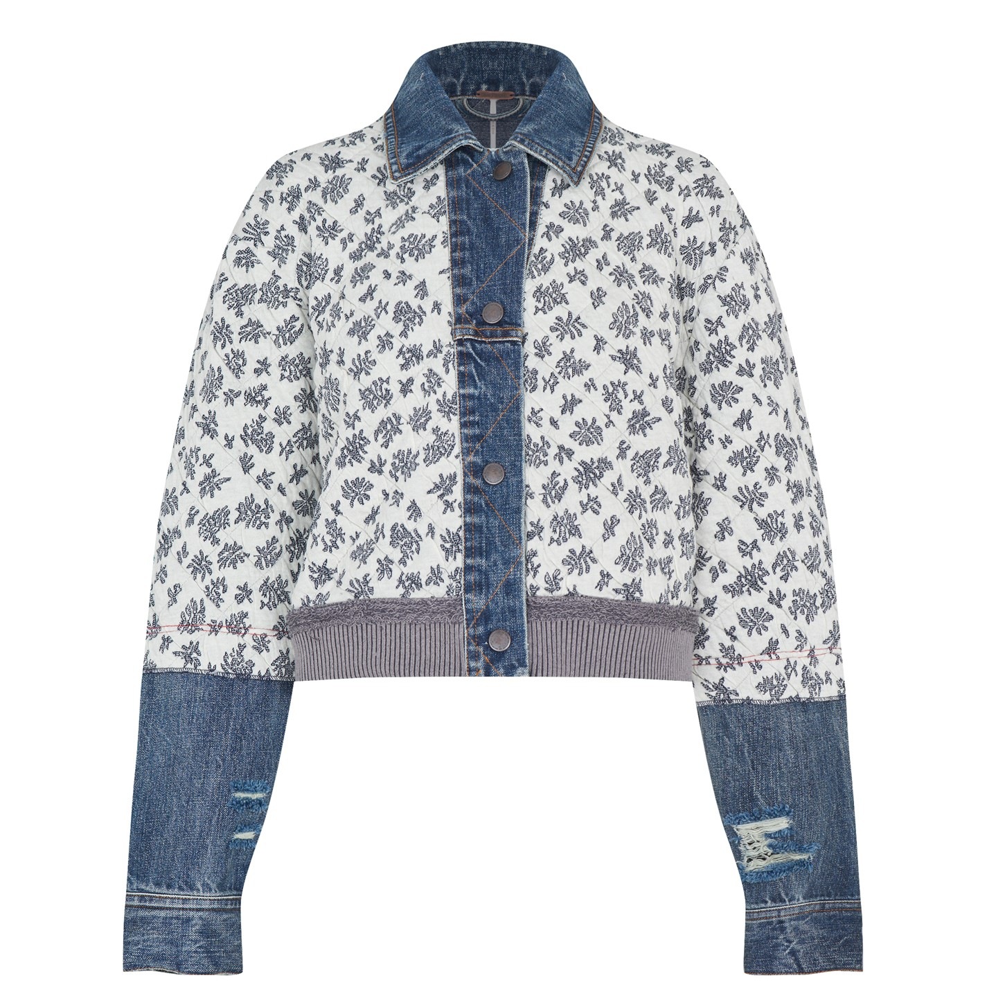 Free people quilted ditsy denim jacket discount