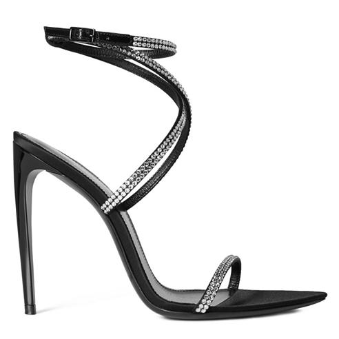 SAINT LAURENT - Gippy Satine Crystal Embellished Sandals