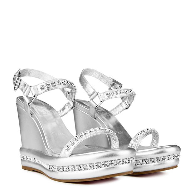 CHRISTIAN LOUBOUTIN Pyrastrass 110mm Metallic Leather Wedge Sandals