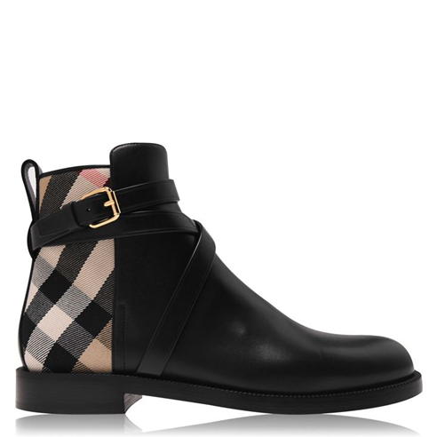 BURBERRY - House Check And Leather Ankle Boots