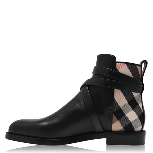 BURBERRY - House Check And Leather Ankle Boots