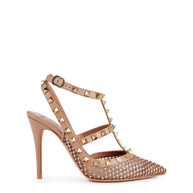VALENTINO GARAVANI Rockstud Mesh With Crystals Heeled Sandals