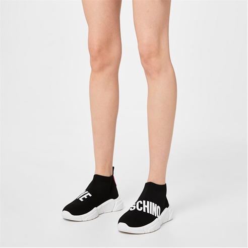 LOVE MOSCHINO - Womens Logo Strap Sock Trainers