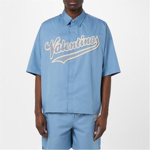 VALENTINO - Short Sleeve Logo Patch Bowling Shirt