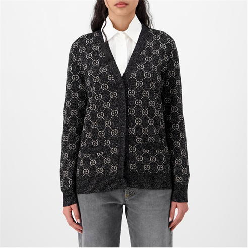 GUCCI - Metallic Gg Print Knit Cardigan