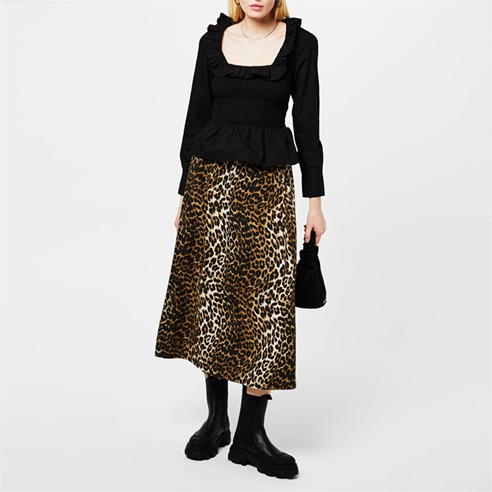GANNI - Midi Leopard Print Skirt