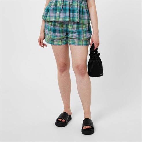 GANNI - Checked Seersucker Shorts