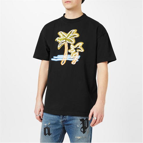 PALM ANGELS - Distressed Neon Palm T Shirt