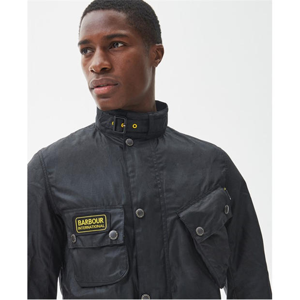 barbour international slim belt wax jacket