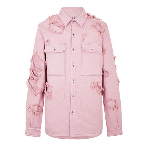 RICK OWENS DRKSHDW - Faded Pink Distressed Denim Jacket