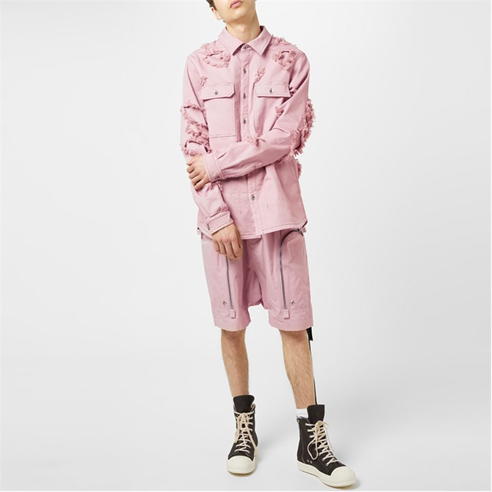 RICK OWENS DRKSHDW - Faded Pink Distressed Denim Jacket