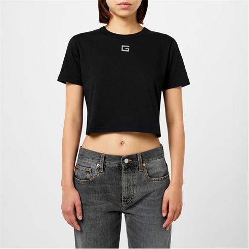 GUCCI - Cropped T-Shirt With Crystal G Logo