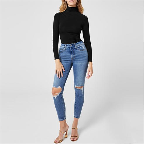 GOOD AMERICAN - Cropped Ripped Jeans