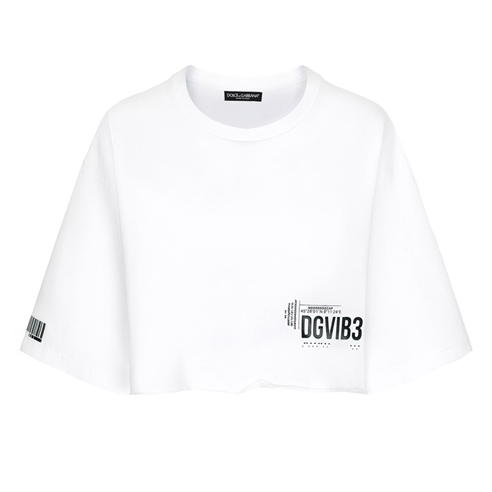 DOLCE AND GABBANA - Dg Vib3 Cropped Short-Sleeved Cotton Jersey T-Shirt