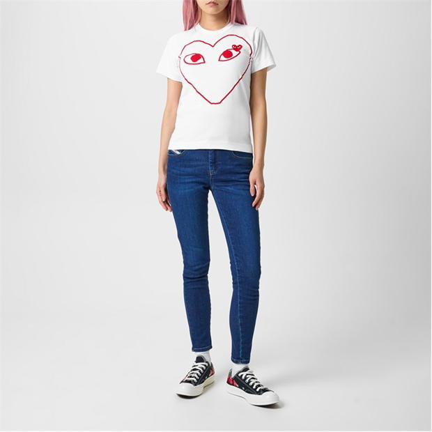 COMME DES GARCONS PLAY Peeping Heart Outline T Shirt Cruise Fashion