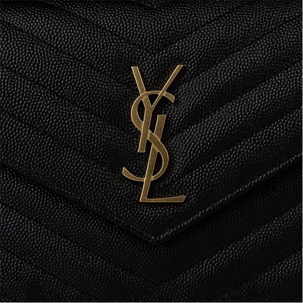 YVES SAINT LAURENT Envelope Monogram Leather Crossbody Chain Wallet Bl