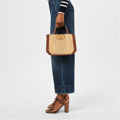 VALENTINO GARAVANI - Small Vlogo Signature Rafia Bag