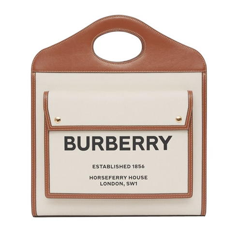 BURBERRY - Medium Two-Tone Canvas And Leather Pocket Bag