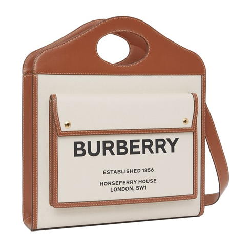 BURBERRY - Medium Two-Tone Canvas And Leather Pocket Bag