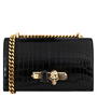 Blk/Gold 1001 - ALEXANDER MCQUEEN - Crocodile Effect Jewelled Satchel