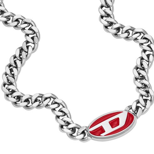 DIESEL - Diesel Red Lacquer And Stainless Steel Chain Necklace
