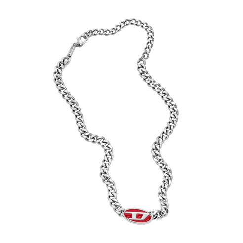 DIESEL - Diesel Red Lacquer And Stainless Steel Chain Necklace