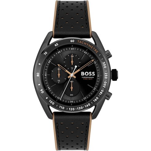 Boss - Gents BOSS Centre Court Black Leather Strap Watch