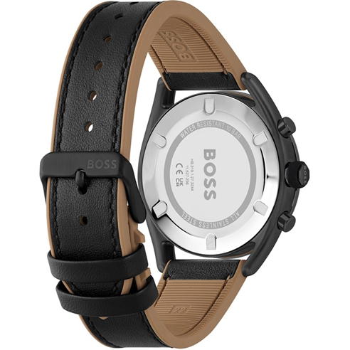 Boss - Gents BOSS Centre Court Black Leather Strap Watch