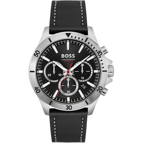 Boss - Gents BOSS Troper Black Leather Strap Watch