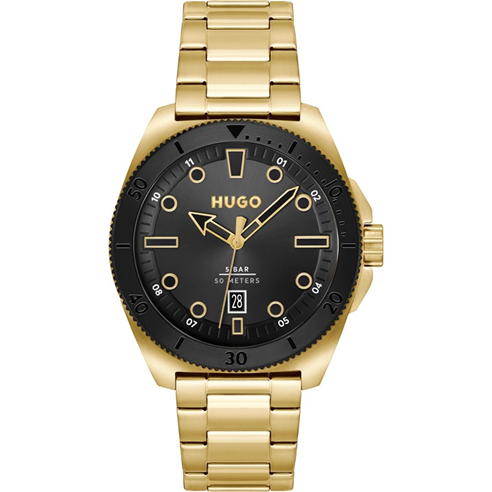 Hugo - Gents HUGO #VISIT Gold IP Bracelet Watch