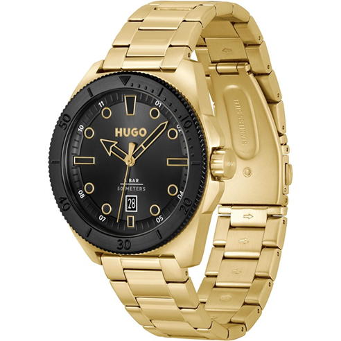 Hugo - Gents HUGO #VISIT Gold IP Bracelet Watch