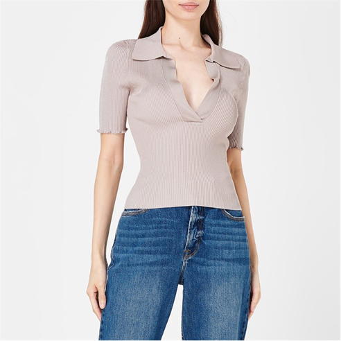 GOOD AMERICAN - Plait Rib Polo Shirt