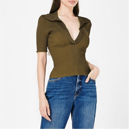 GOOD AMERICAN - Plait Rib Polo Shirt